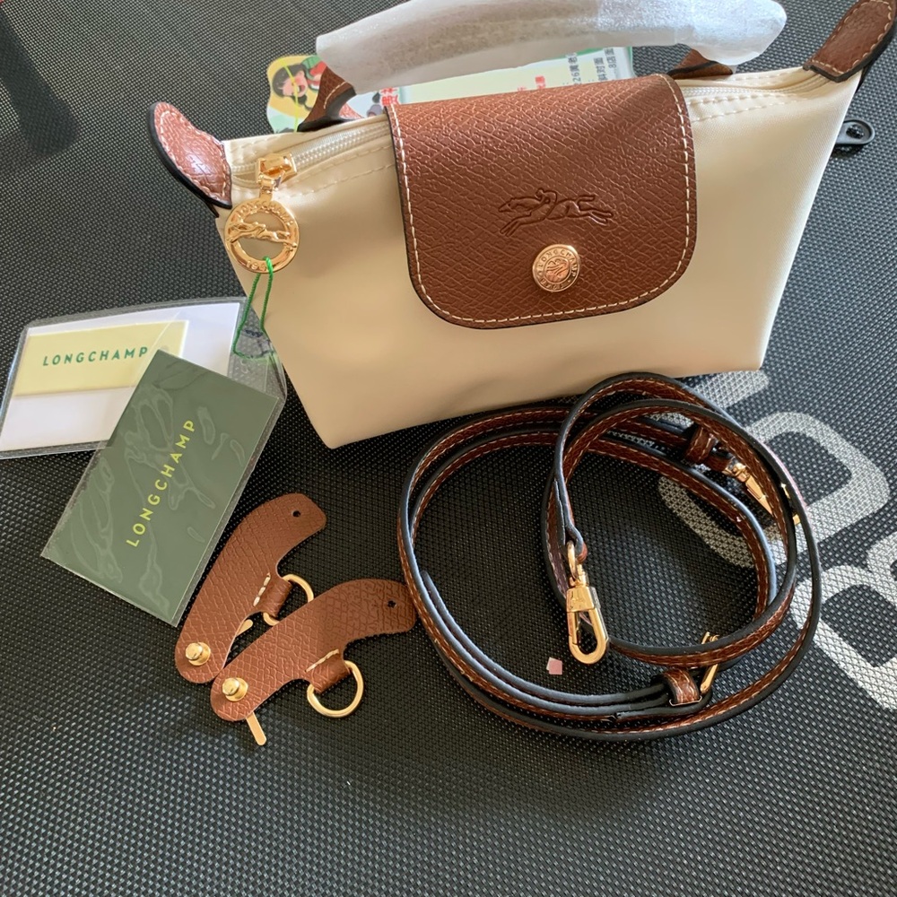 Longchamp Crossbody Bag in Cream and Brown with Gold Hardware